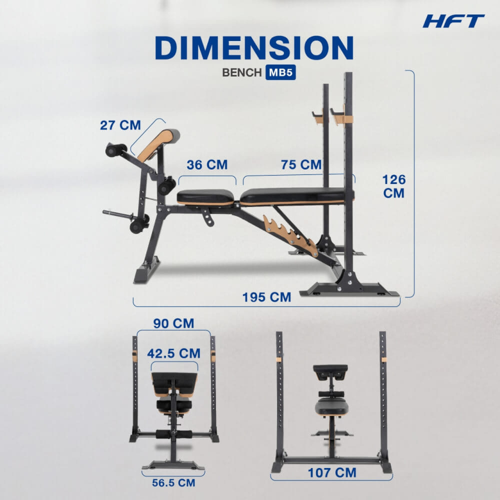 ม้านั่งยกน้ำหนัก HOMEFITTOOLS พร้อมแร็ควางบาร์เบล HFT รุ่น MB5